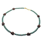 Dana Levy Howlite Skull Charm Wave Beaded Necklace with Brown Skull Charms, Turquoise Howlite Wave Beads and Brown Glass Beads. 