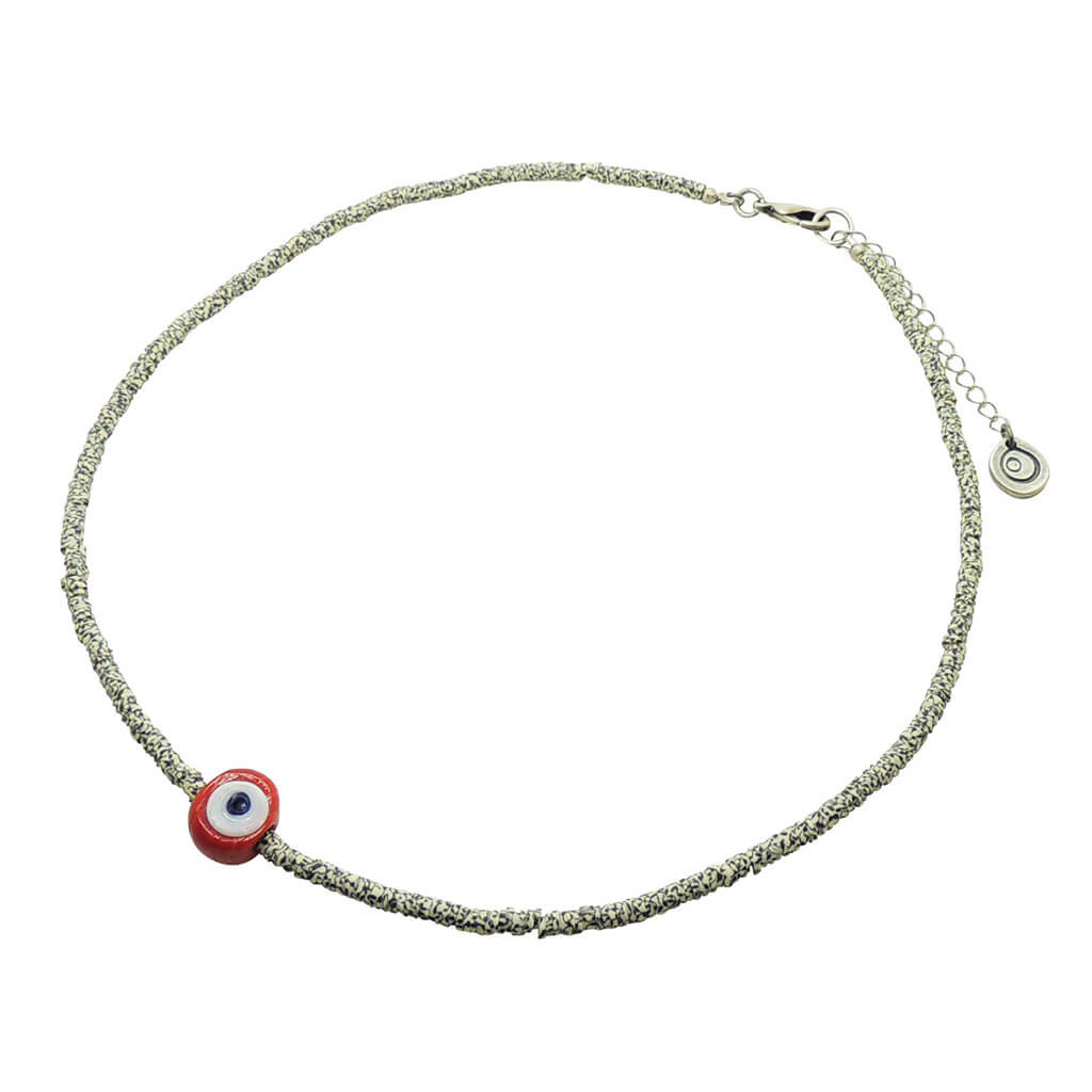 Dana Levy Limited Edition Multicolour Evil Eye Nugget Charm Wild Print Choker - Red Evil Eye Nugget Charm Zebra Print Beaded Choker.