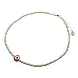 Dana Levy Limited Edition Multicolour Evil Eye Nugget Charm Wild Print Choker - Red Evil Eye Nugget Charm Zebra Print Beaded Choker.
