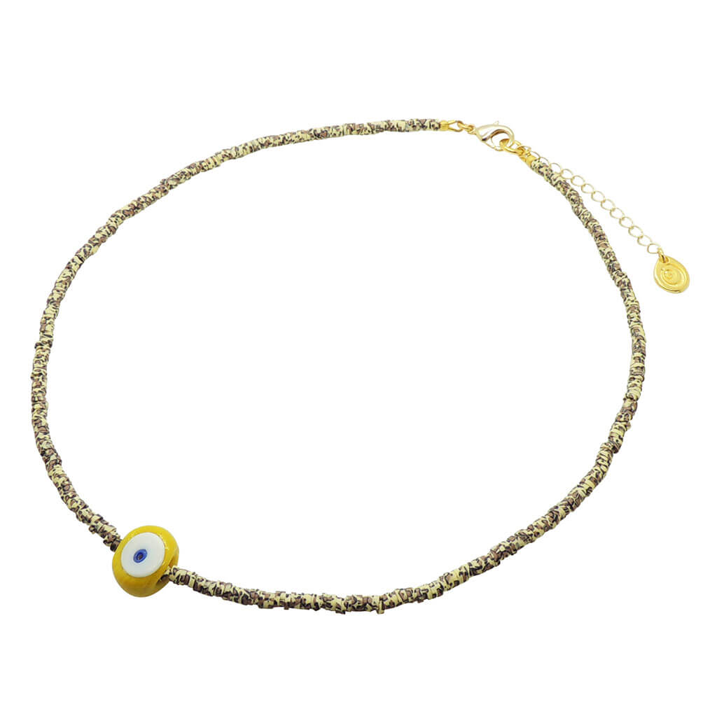 Dana Levy Limited Edition Multicolour Evil Eye Nugget Charm Wild Print Choker - Yellow Evil Eye Nugget Charm  Giraffe Print Beaded Choker.