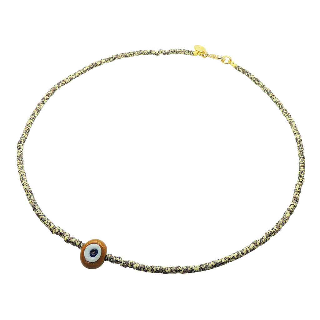 Dana Levy Limited Edition Multicolour Evil Eye Nugget Charm Wild Print Necklace - Opaque Brown Evil Eye Nugget on Giraffe Print Necklace.