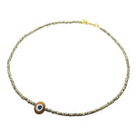 Dana Levy Limited Edition Multicolour Evil Eye Nugget Charm Wild Print Necklace - Opaque Brown Evil Eye Nugget on Giraffe Print Necklace.