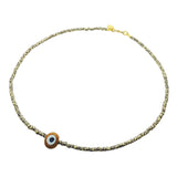 Dana Levy Limited Edition Multicolour Evil Eye Nugget Charm Wild Print Necklace - Opaque Brown Evil Eye Nugget on Giraffe Print Necklace.