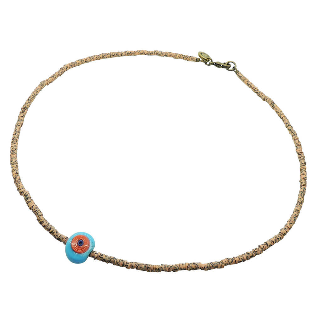 Dana Levy Limited Edition Multicolour Evil Eye Nugget Charm Wild Print Necklace - Opaque Turquoise / Orange Evil Eye Nugget on Tiger Print Necklace.
