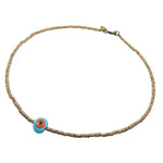 Dana Levy Limited Edition Multicolour Evil Eye Nugget Charm Wild Print Necklace - Opaque Turquoise / Orange Evil Eye Nugget on Tiger Print Necklace.