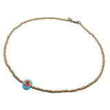 Dana Levy Limited Edition Multicolour Evil Eye Nugget Charm Wild Print Necklace - Opaque Turquoise / Orange Evil Eye Nugget on Tiger Print Necklace.