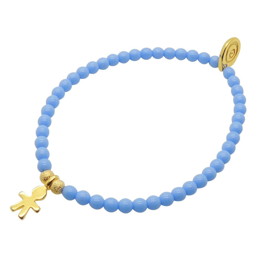 Dana Levy Little Icons Glass Bead Bracelet - Gold plated boy icon with cornflower blue glass beads. 