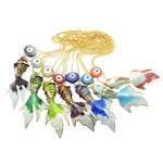 Dana Levy Maxi Enamel Fish & Evil Eye Charm Duo Ball Chain Necklace -Group Mix with Variety of Coloured Fish and Evil Eye Charms. 