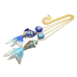 Dana Levy Maxi Enamel Fish & Evil Eye Charm Duo Ball Chain Necklaces Duo - Royal Blue Fish with Transparent Navy Blue / White Evil Eye Charm and Turquoise Fish with Transparent Turquoise Evil Eye Charm 