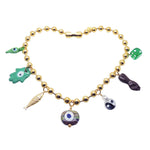 Dana Levy Maxi Lucky Charms Ball Chain Necklace - Gold Plate with Green Charm Mix 