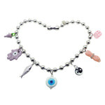Dana Levy Maxi Lucky Charms Ball Chain Necklace - Silver Plate with Lilac Pink Pastels Charm Mix 