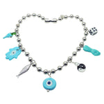 Dana Levy Maxi Lucky Charms Ball Chain Necklace - Silver Plate with Turquoise Charm Mix 