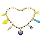 Dana Levy Maxi Lucky Charms Ball Chain Necklace - Gold Plate with Yellow Blue Charm Mix 