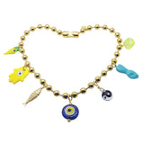 Dana Levy Maxi Lucky Charms Ball Chain Necklace - Gold Plate with Yellow Blue Charm Mix 