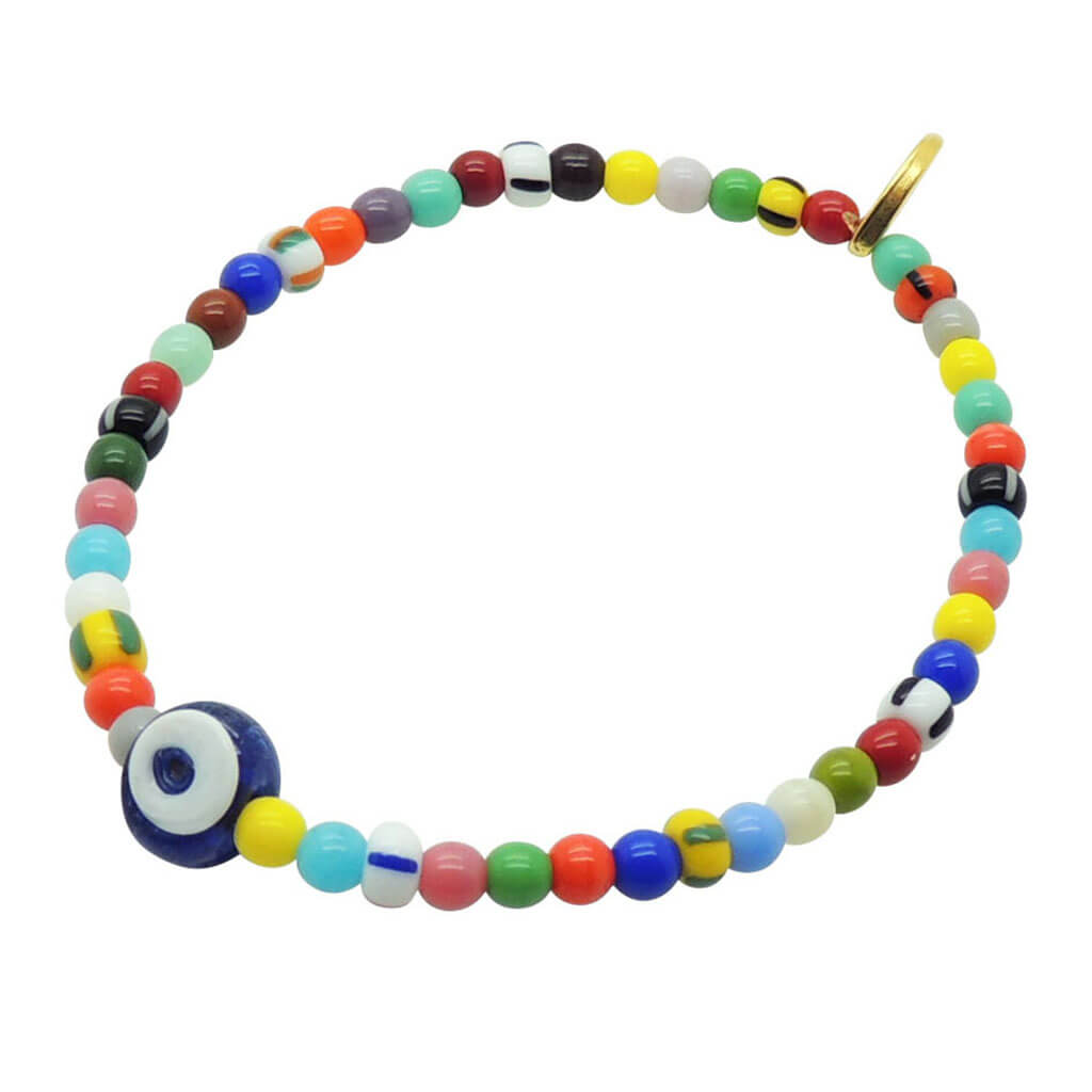 Dana Levy Mini Evil Eye Nugget Balagan Glass Bead Bracelet - Transparent Royal Blue Evil Eye.