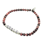 Dana Levy Mini Metallic Alphabet Cube Personalised Name Gemstone Bead Bracelet - Antique Silver Plate GOALS with Rhodonite Gemstone Beads. 