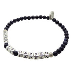 Dana Levy Mini Metallic Alphabet Cube Personalised Name Gemstone Bead Bracelet - Antique Silver Plate Make It Happen Blue Sandstone Gemstone Beads. 