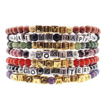 Dana Levy Mini Metallic Alphabet Cube Personalised Name Gemstone Bead Bracelet - Group Stack of Mix Gemstones and Names. 