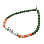 Dana Levy Mini Metallic Cube Personalised Name Alphabet Glass Bead Trio Bracelet - Antique Silver Health Forest Green Orange Lilac Glass Beads.