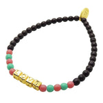 Dana Levy Mini Metallic Cube Personalised Name Alphabet Glass Bead Trio Bracelet - Gold Plated LOVE Navy Dark Rose Aqua Glass Beads.