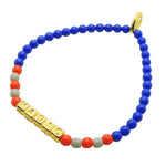 Dana Levy Mini Metallic Cube Personalised Name Alphabet Glass Bead Trio Bracelet - Gold Plated Magic Royal Blue Orange Grey Glass Beads.