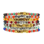 Dana Levy Mini Metallic Cube Personalised Name Alphabet Glass Bead Trio Bracelet - Group Stack of Bracelets in mix of platings and bead colours. 