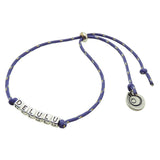 Dana Levy Mini Metallic Personalised Alphabet Cube Nautical Cord Bracelet - Antique Silver Delulu on Purple Nautical Cord Bracelet.