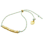Dana Levy Mini Metallic Personalised Alphabet Cube Nautical Cord Bracelet - Gold Plated Happiness on Mint Green Nautical Cord Bracelet.