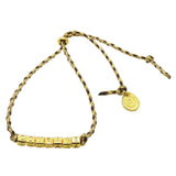 Dana Levy Mini Midas Alphabet Cube Personalised Multicolour Braid Cord Bracelet - Courage with Coffee/Brown/Beige Cord. 