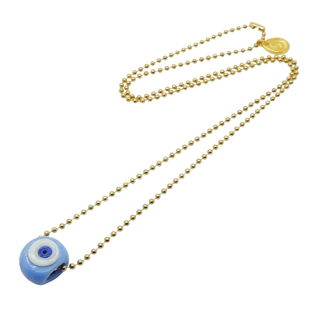 Dana Levy Mini Twin Aura Evil Eye Amulet Ball Chain Necklace - Opaque Cornflower Blue