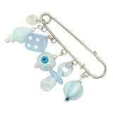 Dana Levy Newborn Lucky Number Five Charm Brooch - Silver Plated Brooch with Baby Blue Charms