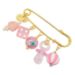 Dana Levy Newborn Lucky Number Five Charm Brooch - Gold Plated Brooch with Baby Pink Charms