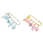 Dana Levy Newborn Lucky Number Five Charm Brooch - Silver Plated Brooch with Baby Blue Charms and a Gold Plated Brooch with Baby Pink Charms.