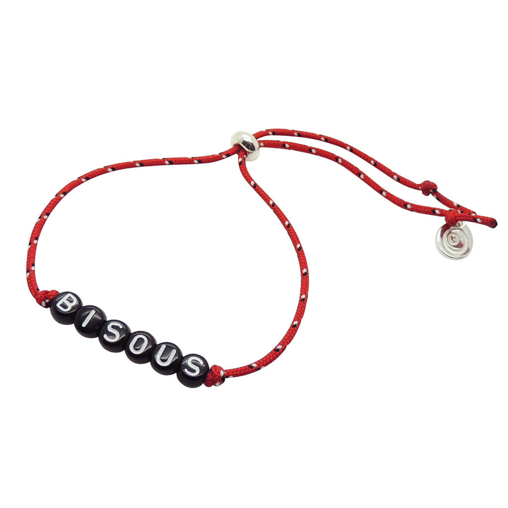 Dana Levy Personalised Name Alphabet Bead Mini Nautical Cord Bracelet - Bisous with red cord. 