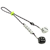 Dana Levy Personalised Name Lucky Dice Charm Duo Bag Charm that reads Lucky With White and Black Lucky Dice