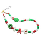 Dana Levy Playful Maxi Personalised Alphabet Phone Charm Strap - Ciao with White, Tomato Red and Apple Green Beads and Star Charm Beads. 