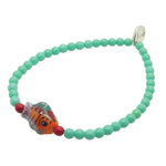 Dana Levy Porcelain Fish Charm Glass Bead Bracelet - Aqua and Red Glass Beads 