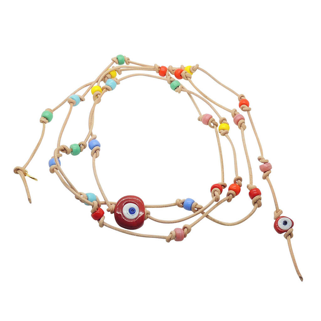 Dana Levy Rainbow Evil Eye Talisman Leather Cord Lariat Necklace - Red Evil Eye 