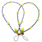 Dana Levy Sicilian Tutti Frutti Charm Two Tone Glass Bead Phone Wristlet Straps with Fruit Mix, Royal Blue and White Glass Bead Mix and Apple Green Dark Lilac Mix 