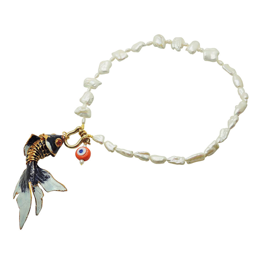 Dana Levy Sirena Freshwater Pearl Necklace - Black Fish Orange Eye
