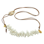 Dana Levy Treasure Island Shell Trio Cord Necklace  with Tan Brown Cord. 