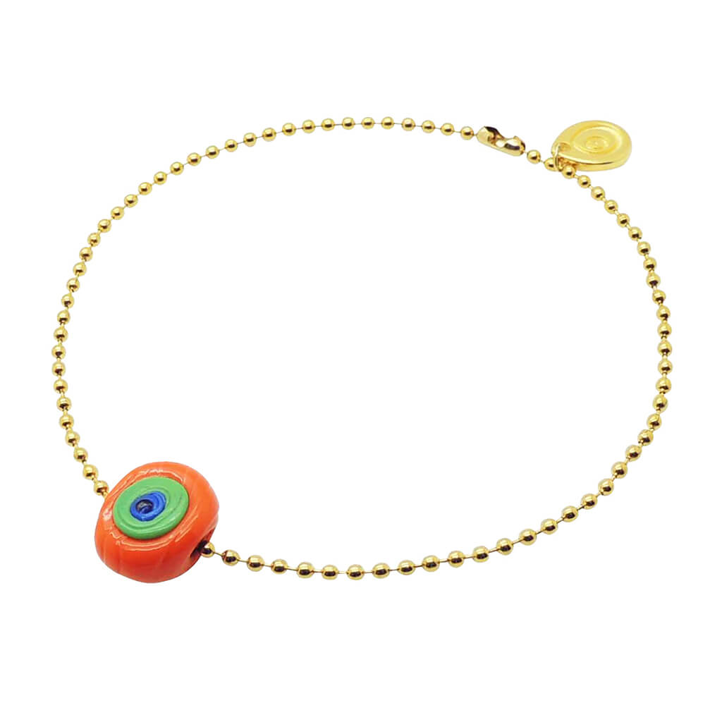 Dana Levy Twin Aura Evil Eye Amulet Ball Chain Anklet - Orange / Green evil eye Amulet