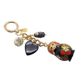 Dana Levy Vintage Nesting Doll Bag Charm in Black Red with Black Heart 