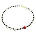 Dana Levy Destination:NYC Mother of Pearl Shell Gemstone Bead Necklace with Black Onyx Gemstone Beads.