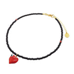 Dana Levy Evil Eye Bubble Heart Charm Glass Bead Choker - Red Heart Black Beads Red Evil Eyes