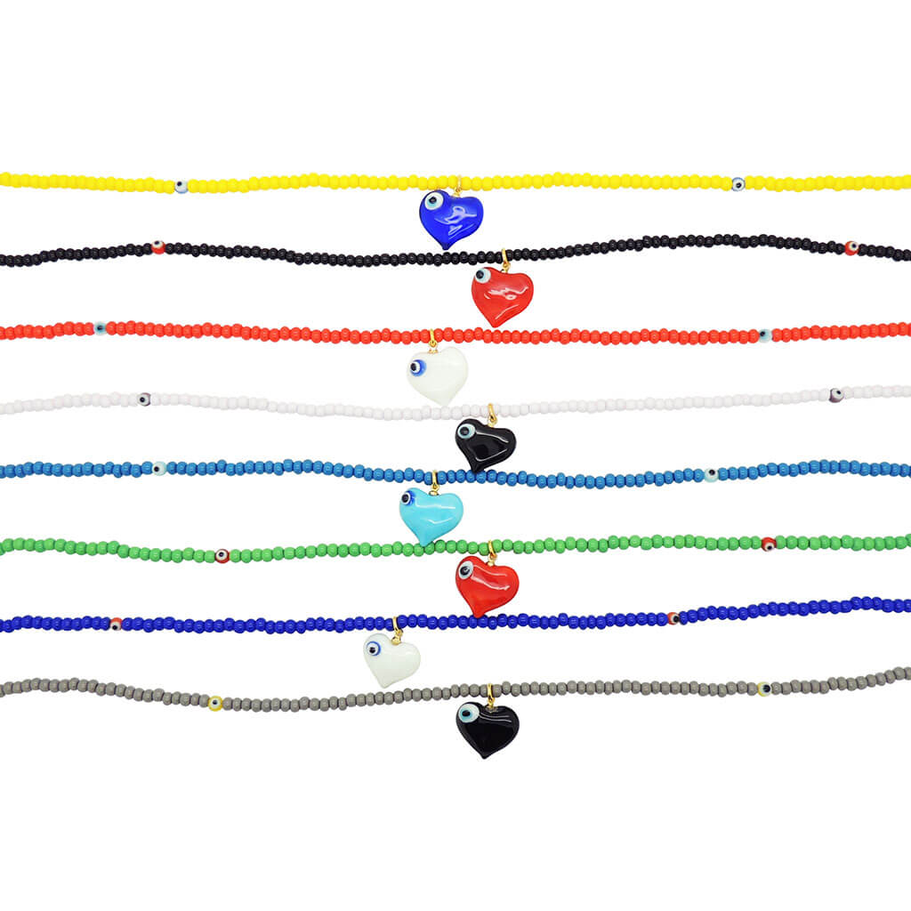 Dana Levy Evil Eye Bubble Heart Charm Glass Bead Necklace - Group Detail