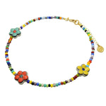 Dana Levy Flower Charms Balagan Glass Bead Choker - Gold Plate