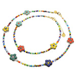 Dana Levy Flower Charms Balagan Glass Bead Choker - Choker and Necklace Duo