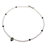 Dana Levy Gemstone Hamsa Hand Amulet Glass Bead Necklace - Black Onyx Hamsa Mother of Pearl Black Onyx Baby Pink Rocaille Beads