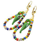 Dana Levy Glass Evil Eye Chilli Charm Balagan Glass Hoop Earrings - Gold Wire / Green Chilli 